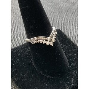 Pandora ALE 925 Sterling Silver princess wishbone ring clear stones size 8.25